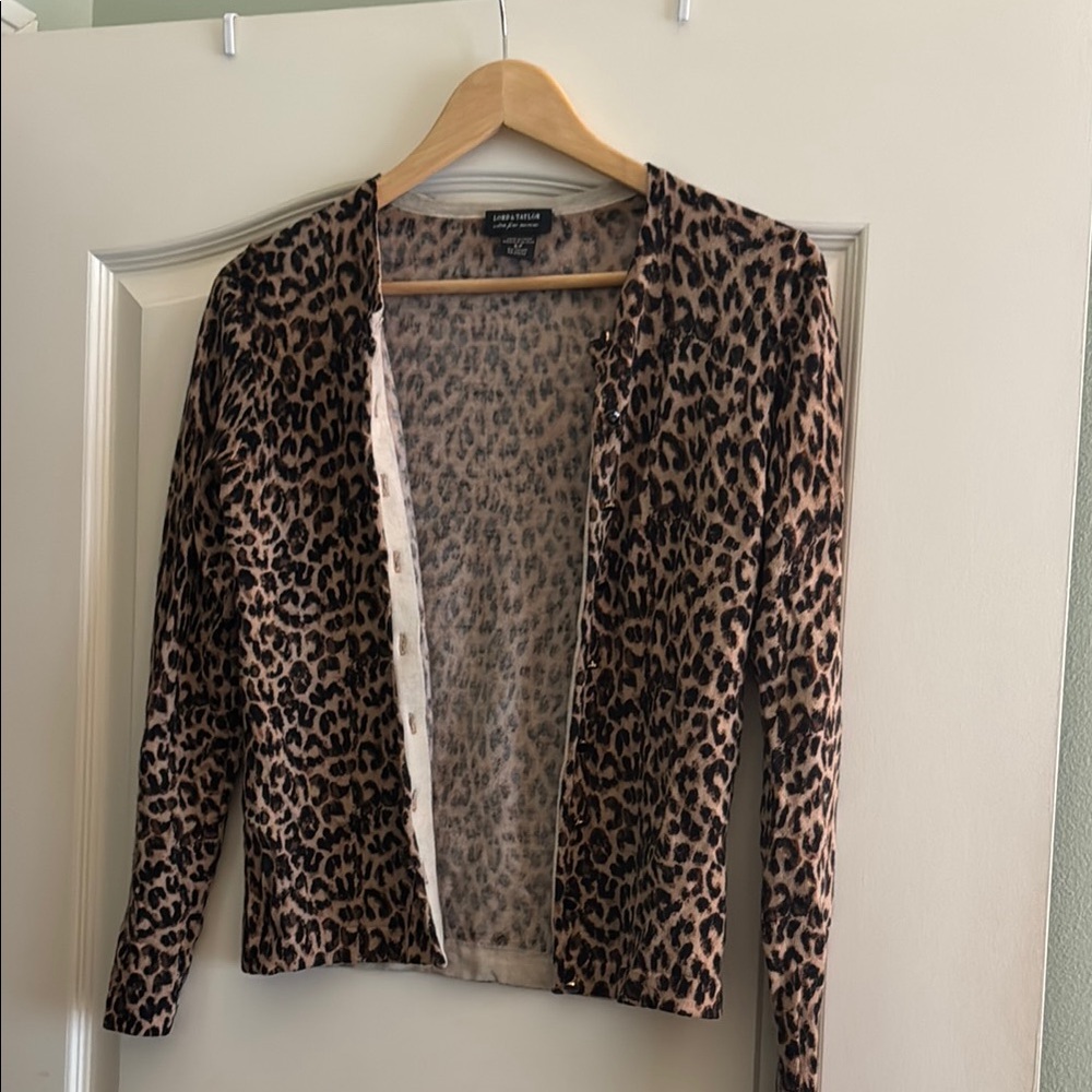 Lord & Taylor Brown and Black Leopard Print Cardigan